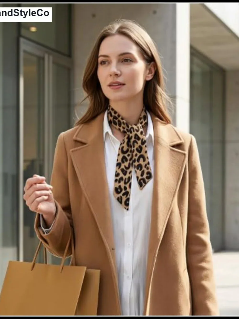 Leopard Print Skinny Scarf Hairband Set 2 Pcs Polyester Neckerchief